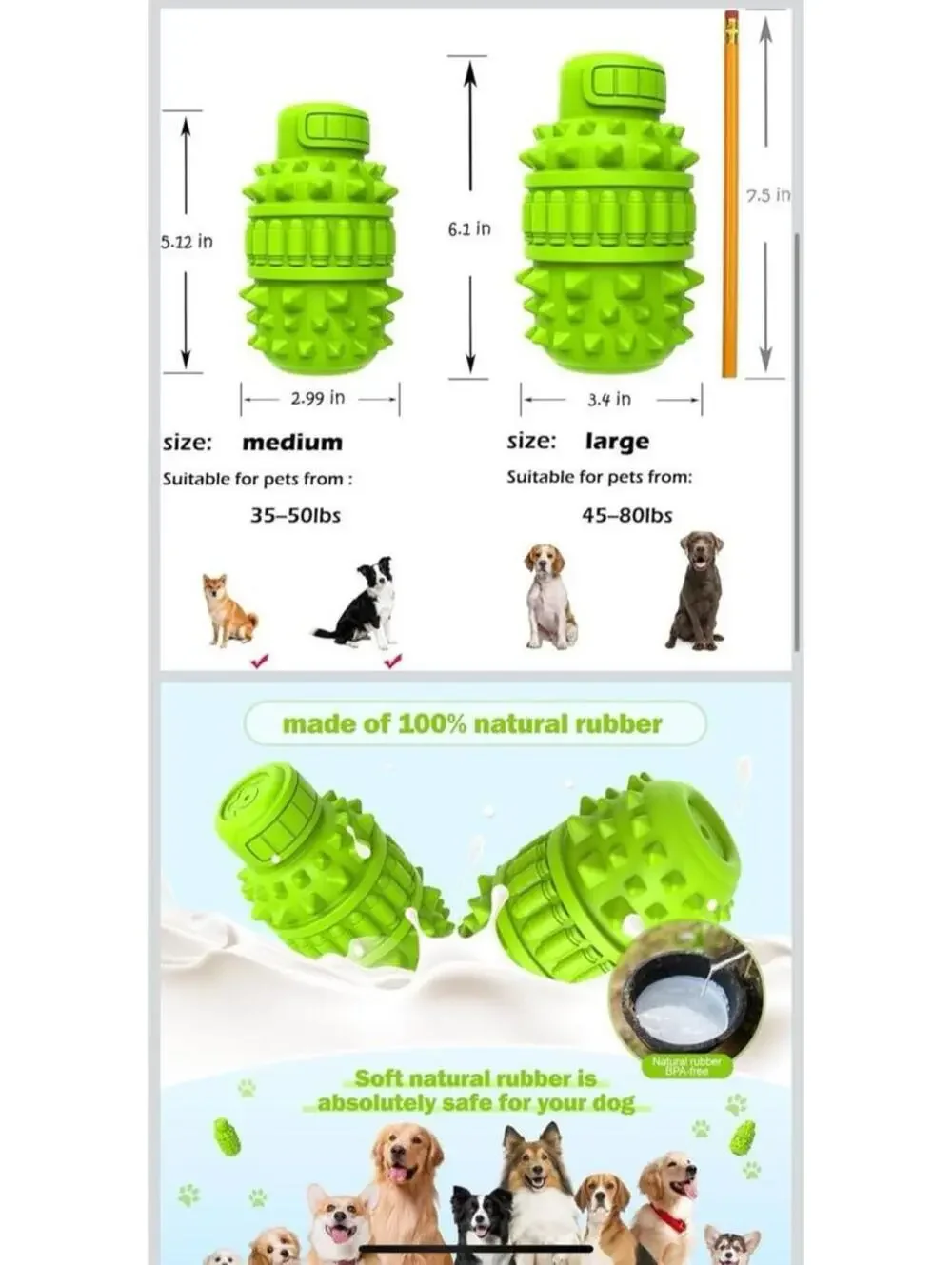 Natural Rubber Dog Toy for Large Dogs Aggressive Chewers BPA-Free Squeaky Fun